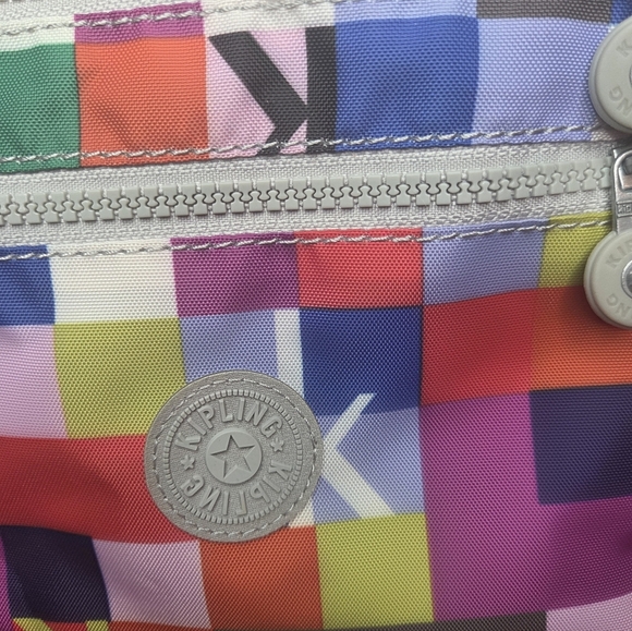 Kipling Rainbow Color Checkerboard 3 Zipper Pouch Nylon Crossbody Shoulder Bag . - Picture 5 of 10